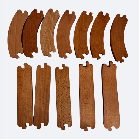 Thomas & Friends Wooden Train Track Lot 12 Straight Curved Wave Wood Branded - Picture 2 of 5